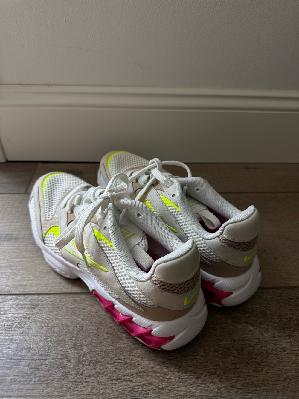 Women’s Nike Zoom Air White Sneakers with Neon Yellow & Pink Accents